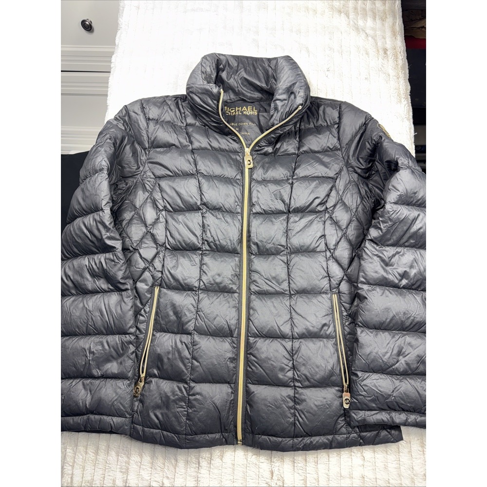 Michael Kors Packable Down Jacket Women's M Black Goose Down Filled Lightweight‎